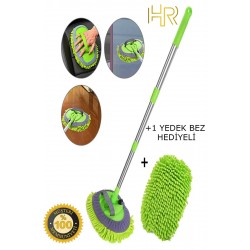 Çok Fonksiyonlu 2 In 1 Mikrofiber Araba Yıkama Fırçası Teleskopik Uzun Saplı Detay Fırçası Yedek Moplu