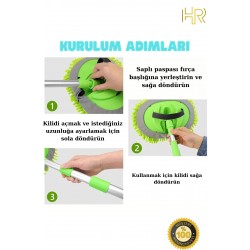 Çok Fonksiyonlu 2 In 1 Mikrofiber Araba Yıkama Fırçası Teleskopik Uzun Saplı Detay Fırçası Yedek Moplu