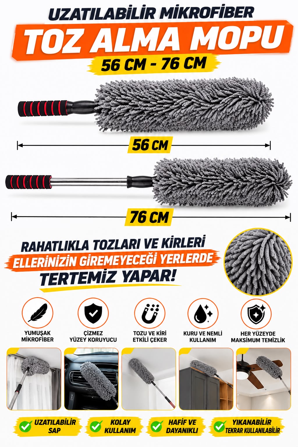 Profesyonel Jant Temizleme Fırçası Gri 76 cm