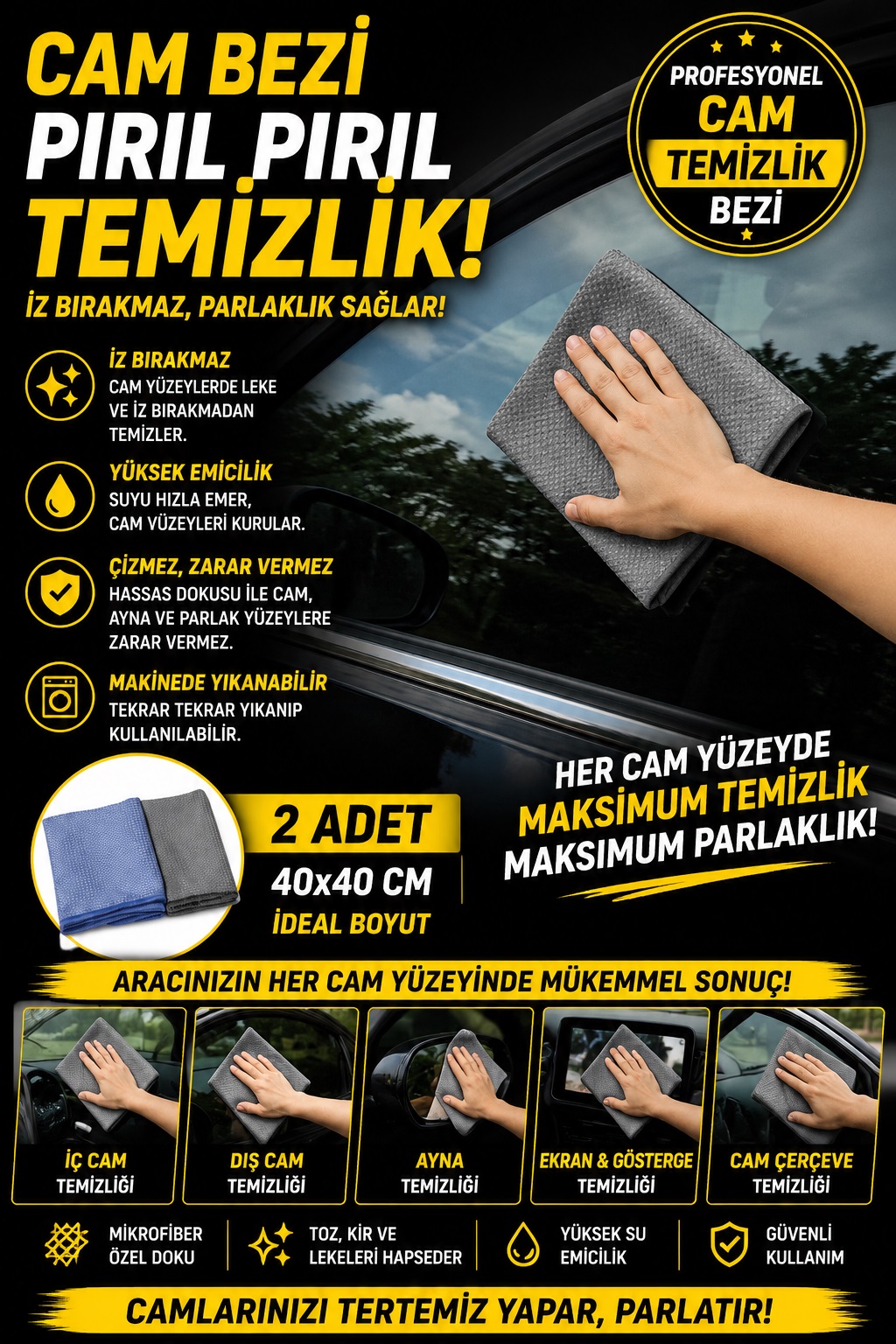 2li Cam Temizleme Bezi Seti 40x40 cm