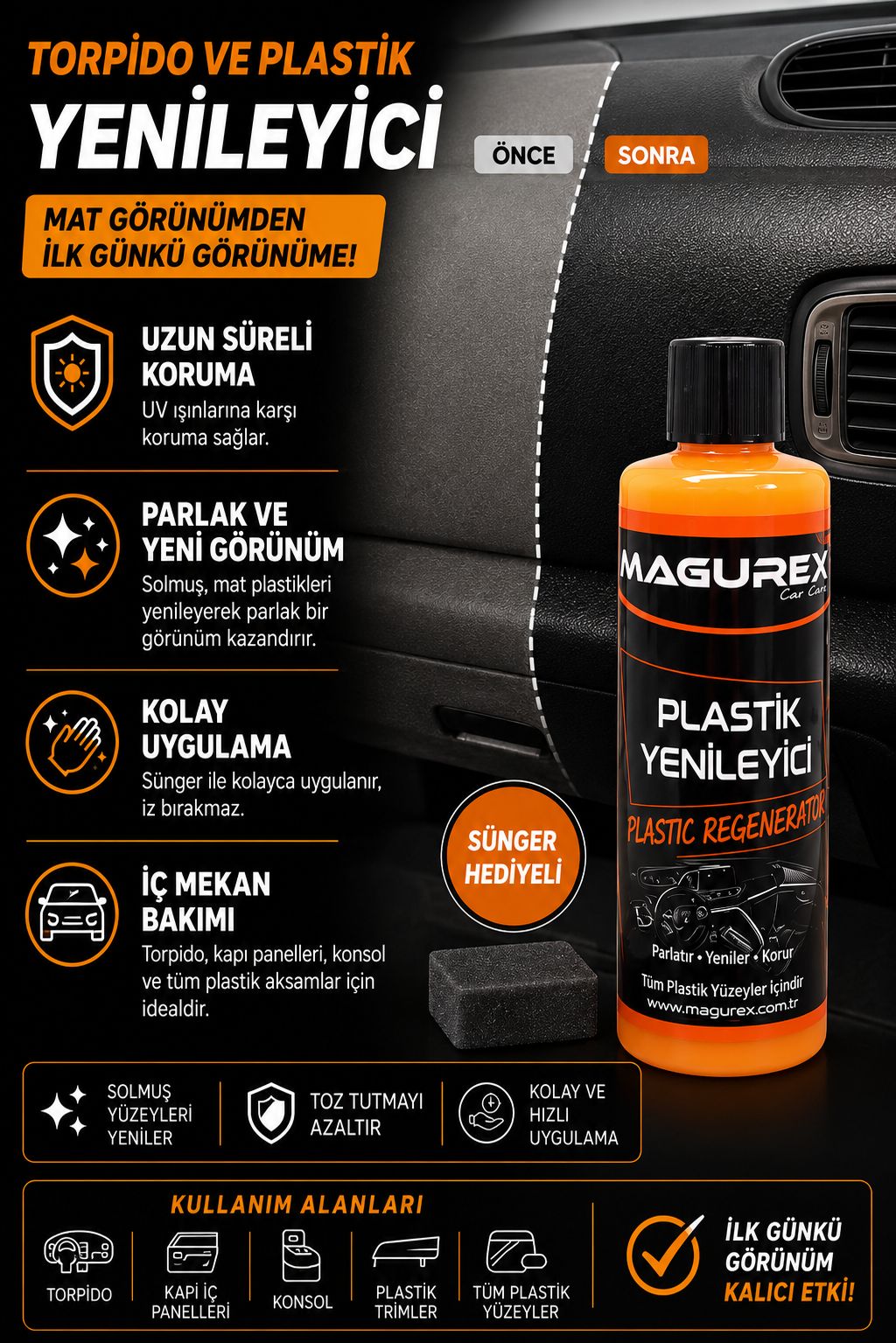 Torpido ve Plastik Yenileyici Sünger Hediyeli 400 ml