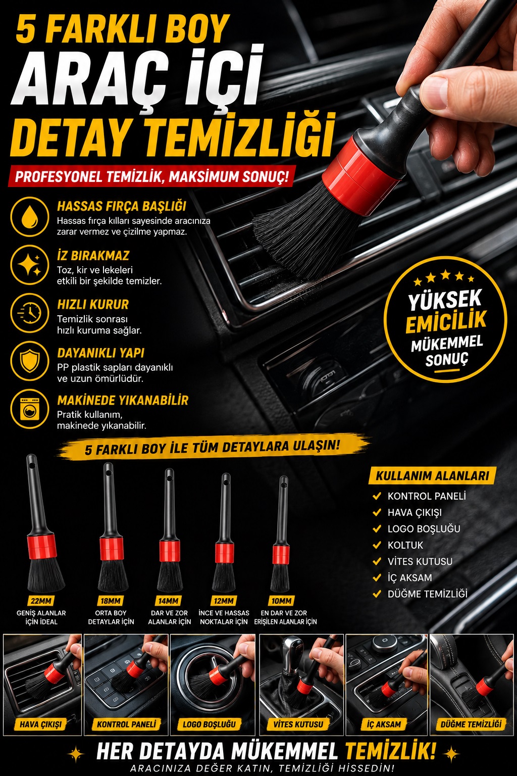 5li Detay Temizleme Fırçası